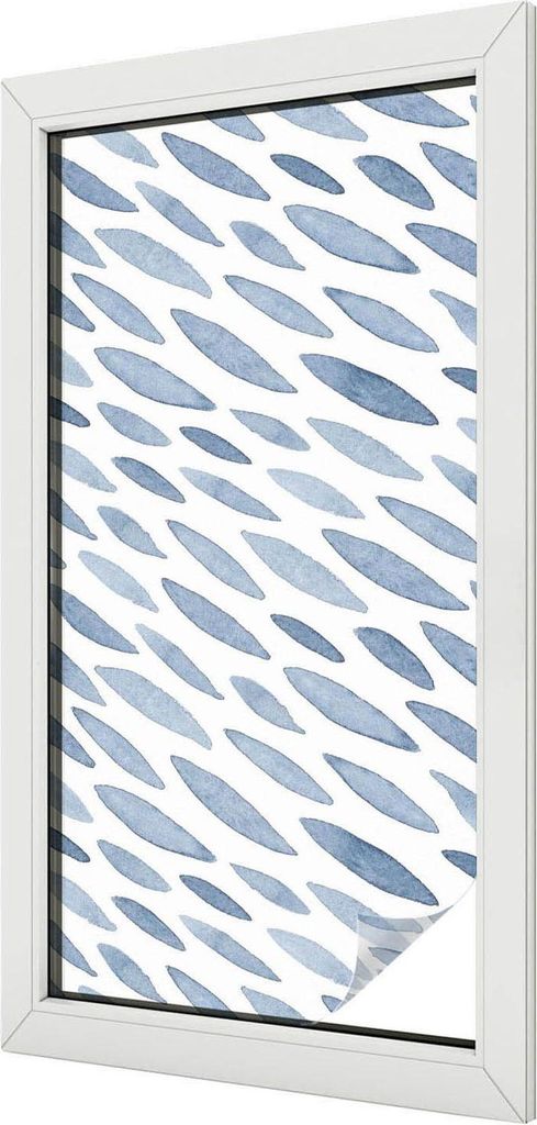 Buntglas Fensterfolie – 100x50 cm – Stained-Glass Design – blickdichte dekorative Sichtschutzfolie – selbstklebend, UV-Schutz – Blaue Str...