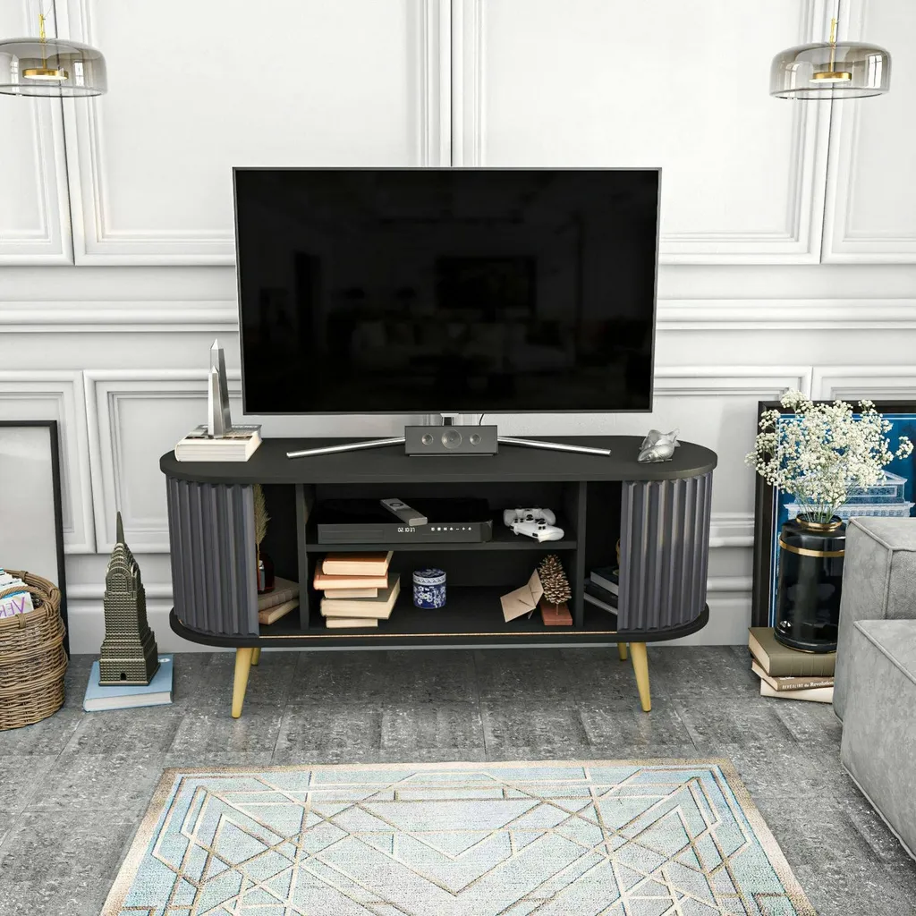 Meuble TV Noir Bailu 140cm : Solution de Rangement pour Petit Espace - 8