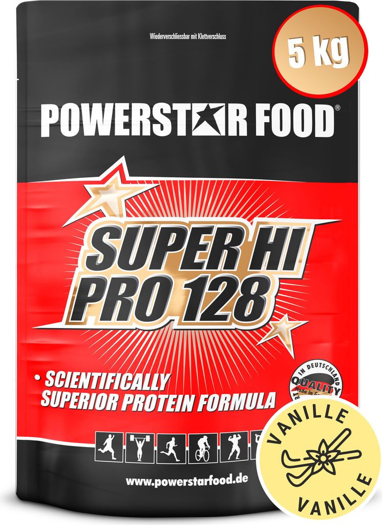 Powerstar SUPER HI PRO 128 | Mehrkomponenten Protein-Pulver 5kg | Höchste Biologische Wertigkeit | Protein-Shake zum Muskelaufbau | Vanilla