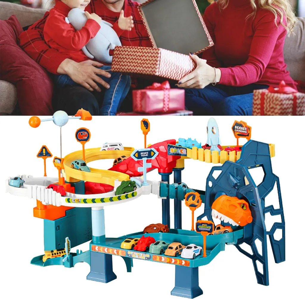 Circuit de train dinosaure et blocs coulissants pour éveil des petits