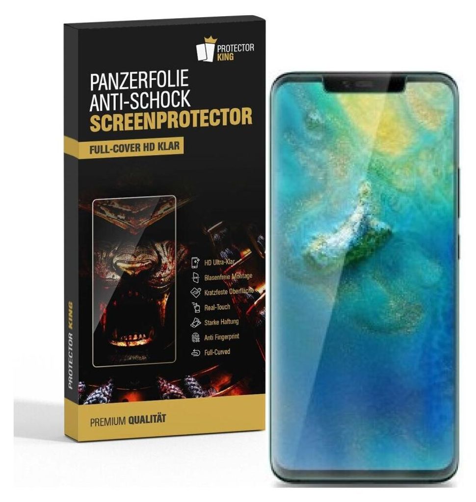 A product box for a screen protector and the screen protector itself applied to a phone.