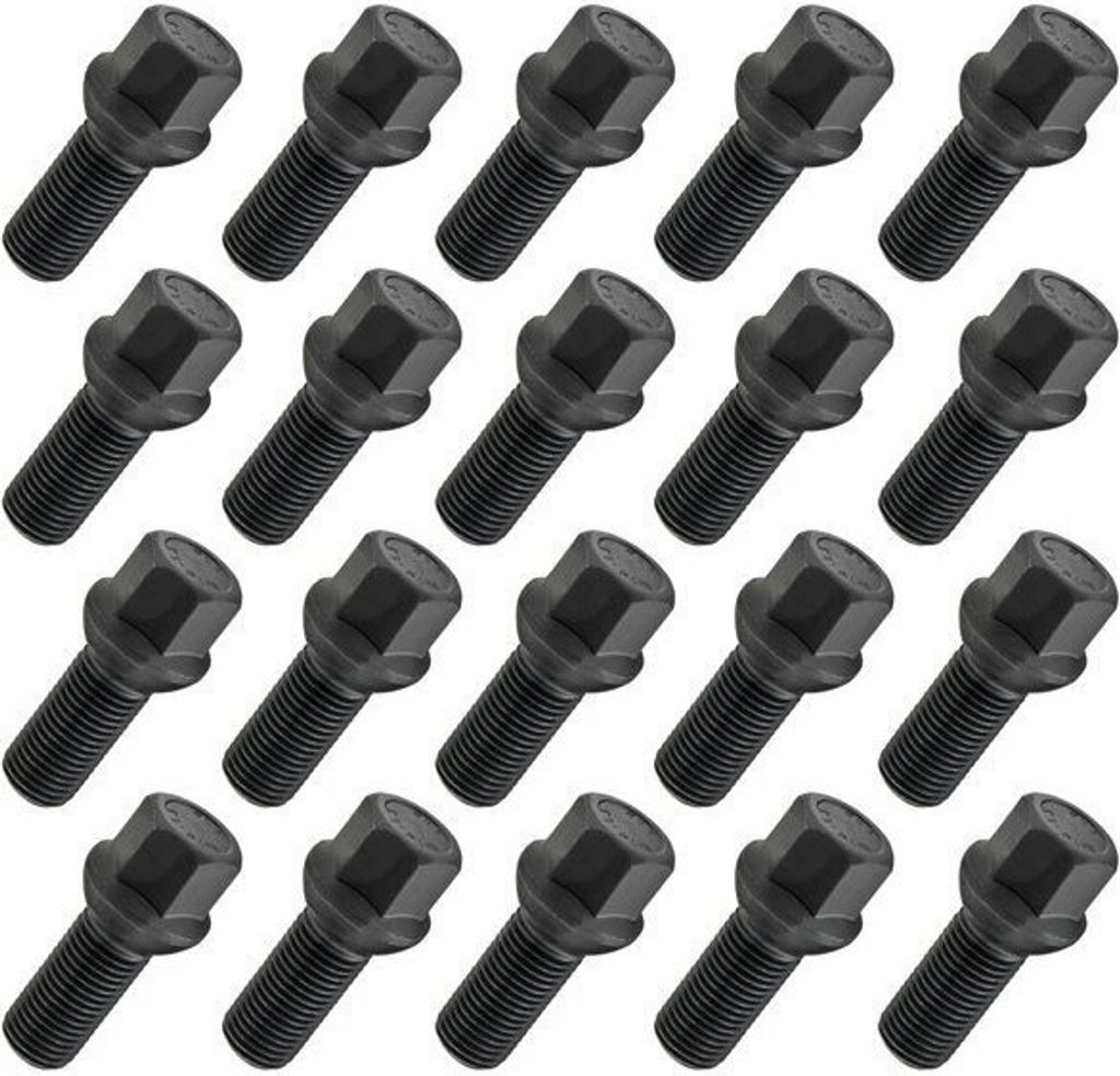 20x Radschraube M14x1.5 , Gewindelänge: 28mm, Kugelbund, SW17, Schwarz