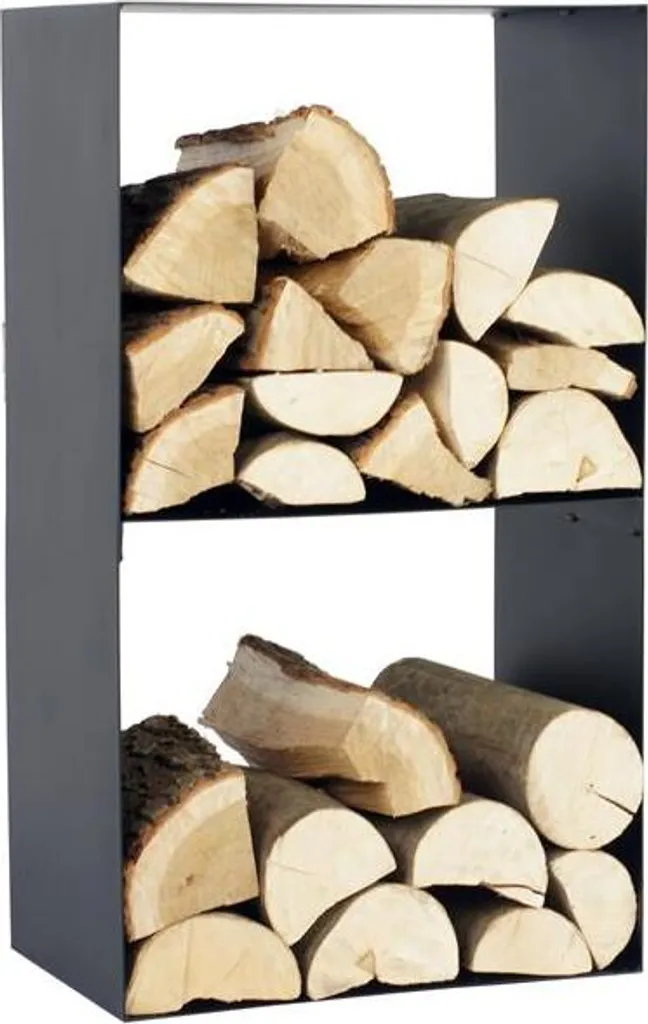 Range bûches 2 niveaux CASEY acier robuste noir mat format 45x30x80cm