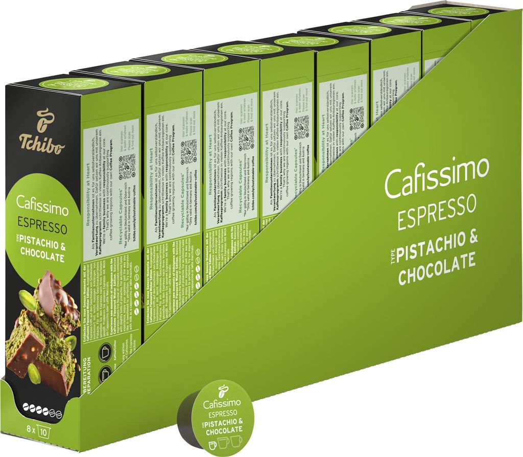 Tchibo Cafissimo Flavoured Winter Edition Espresso Pistachio & Chocolate Kaffeekapseln, 80 Stück, Espresso, Geschmack von Pistazie und Schokolade,...