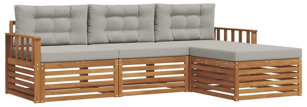 vidaXL Outdoor-Sofagarnitur mit Kissen 4 pcs Natürlich und Hellgrau