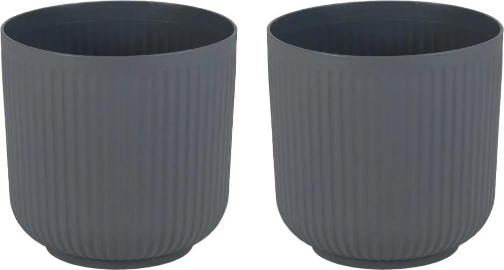 Lot de 2 jardinières rondes grises avec trous de drainage pour extérieur