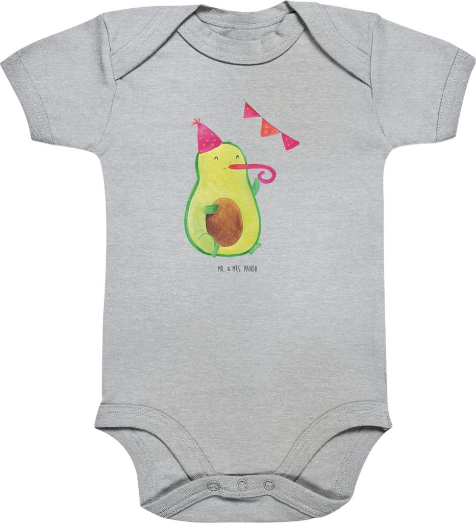 Mr. & Mrs. Panda Strampler Baby Avocado Geburtstag 3. - 6. Monat - Heather Grey - Geschenk, Überraschung, Feier, Frucht, Babystrampler, Party, bab...