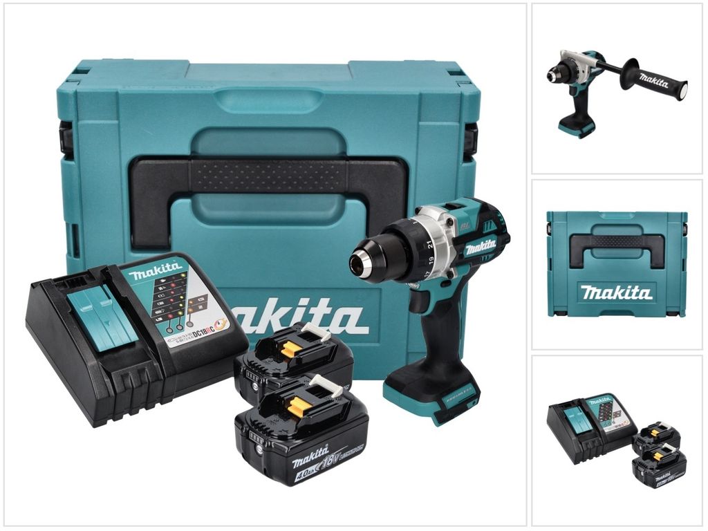 Makita DDF 486 RMJ Akku Bohrschrauber 18 V 130 Nm Brushless + 2x Akku 4,0 Ah + Ladegerät + Makpac