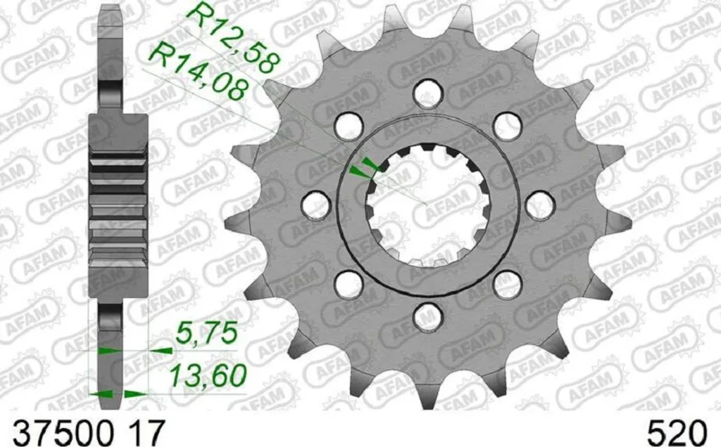 Pignon acier AFAM 37500 pas 520 haute résistance pour votre moto
