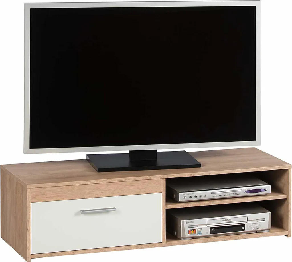 Meuble TV Gamba 120cm avec 1 porte coloris Chêne et Blanc scandinave