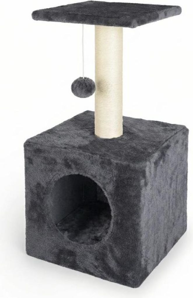 Kratzbaum für Katze 64 cm mit weicher Sitzfläche und Schlafplatz Katze, Aktivitätsbaum, Kratzbaum, stabiler Sisal-Kratzsäule mit Pompom Grau