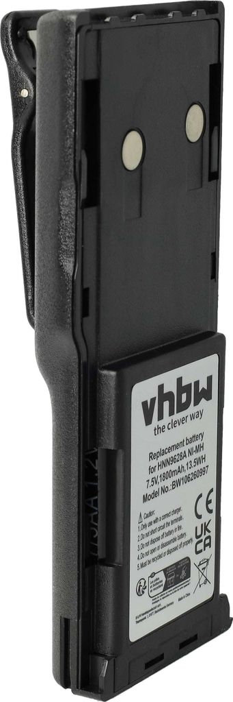 vhbw Akku Ersatz für Motorola HNN8133C, HNN9628AR, HNN9628A, HNN8308A, HNN9628 für Funkgerät, Walkie Talkie (1800 mAh, 7,5 V, NiMH) + Gürtelclip