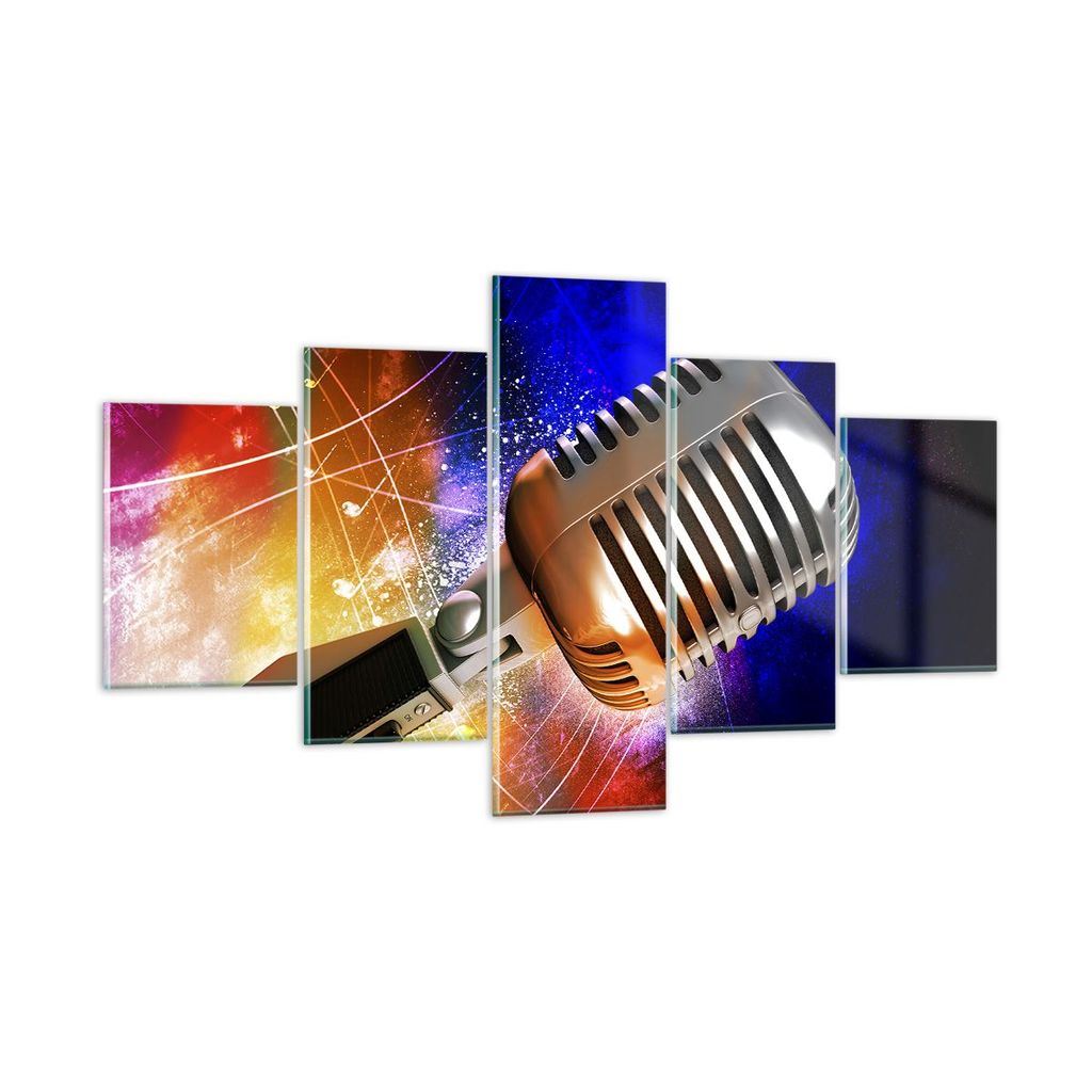 Bilder auf glas - Mikrofon Musik Sänger - 125x70cm - Glasbilder - Wandbilder - Kunstdruck - zum Aufhängen bereit - Wanddekoration aus Glas - Glas...