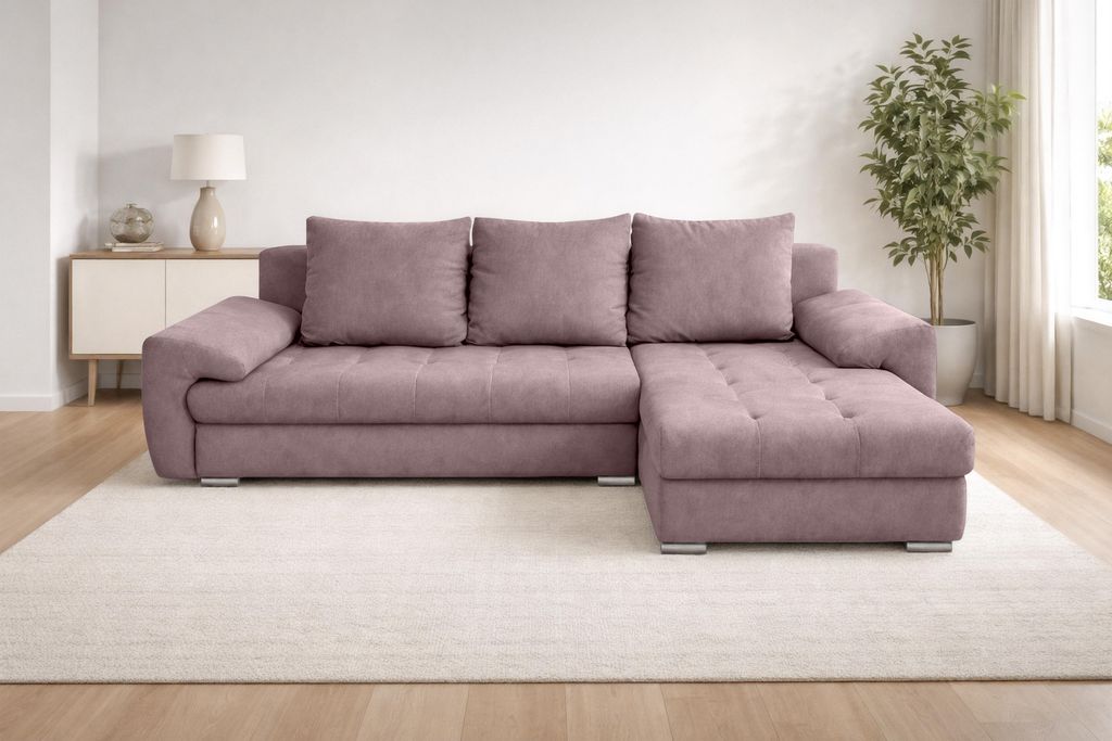 AX LIVING Manisa Wohnzimmer Couch L Rosa Sofa mit Schlarffunktion R