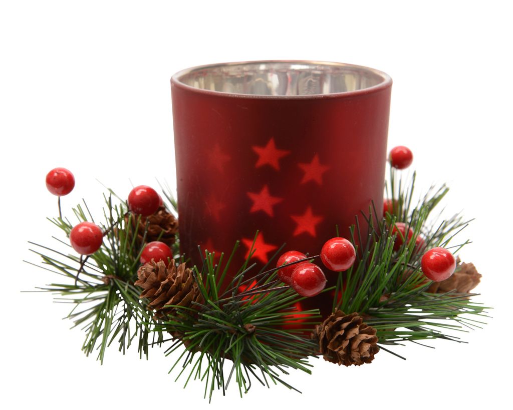 Weihnachtliches Teelicht rot silber Schneeflocke mit Kerze