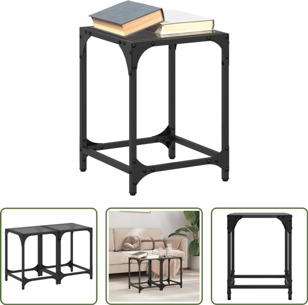 The Living Store Couchtische mit Glasplatte 2 Stk. Schwarz 30x30x40 cm Stahl