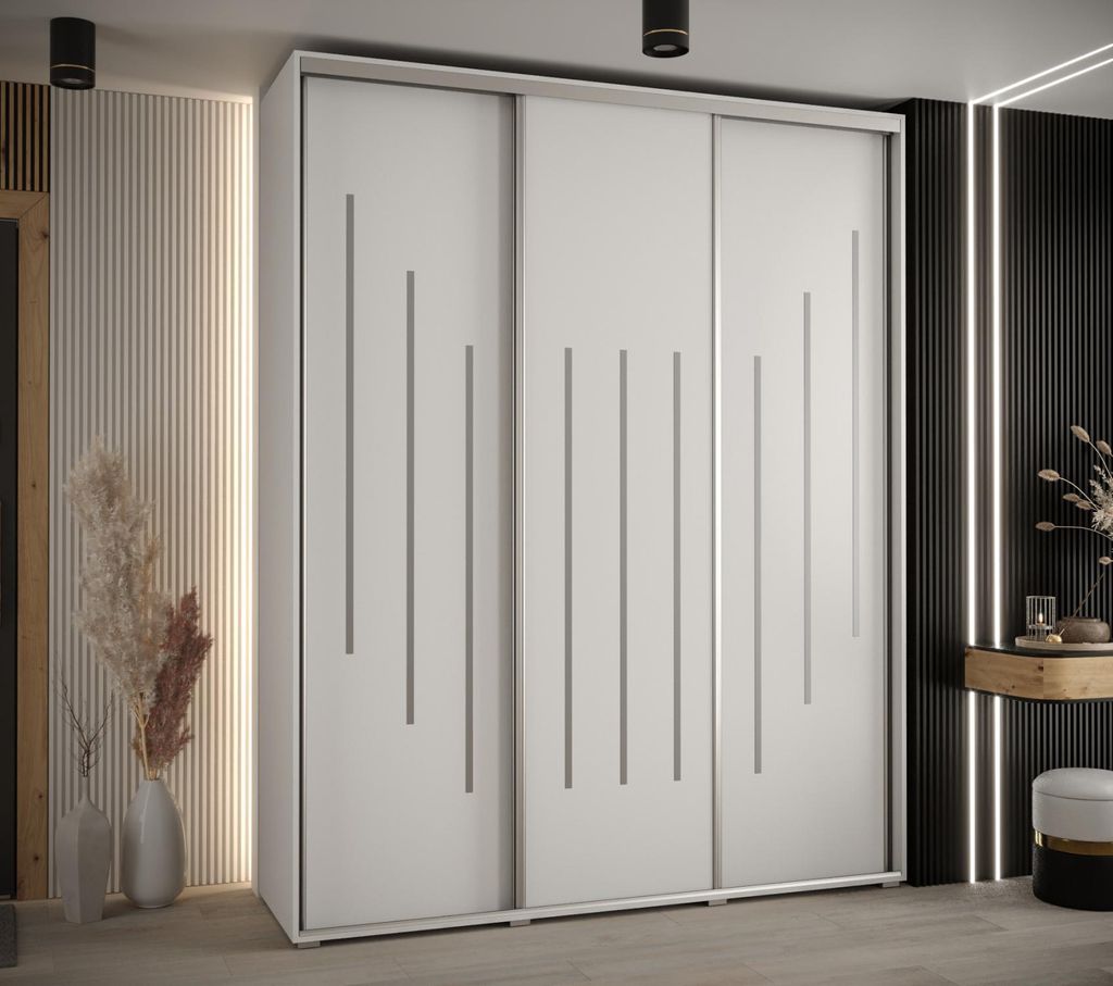 Kleiderschrank ASIRI 8 - 190/60 cm, weiß/silber