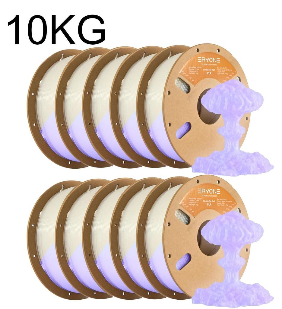 Leuchtendes PLA Filament - 3D Drucker Filament 1,75 mm - Glow in the Dark - Geringe Verformung - Für FDM 3D Drucker - Violett 10 kg
