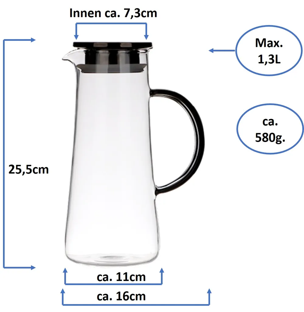 Glaskrug Mit Deckel Und Griff, 1,4 Liter – Aus Borosilikatglas, Hitzebeständig (0-300°C), Spülmaschinengeeignet, Für Heiße & Kalte Getränke