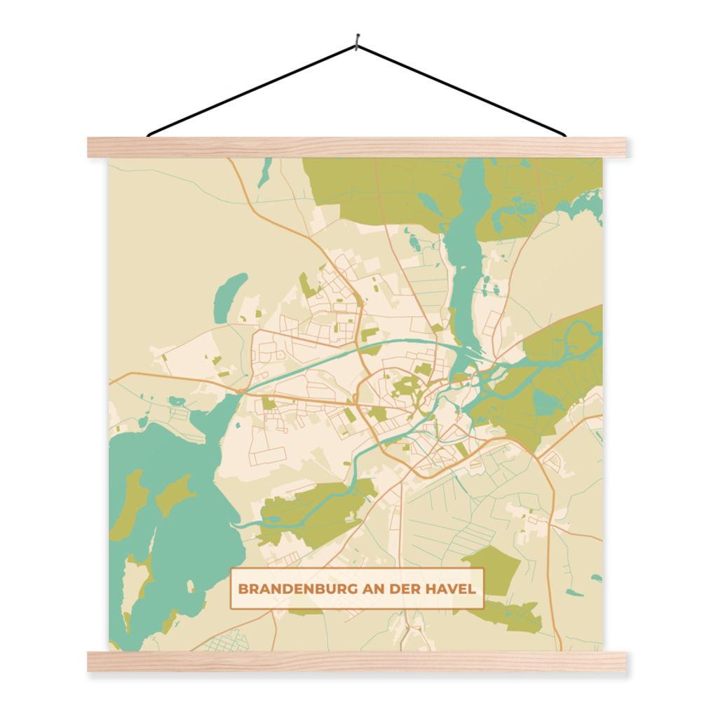 MuchoWow Textilposter Brandenburg an der Havel - Karte - Vintage - Karte 120x120 cm mit holzfarbenen Rahmen - Textil-Poster
