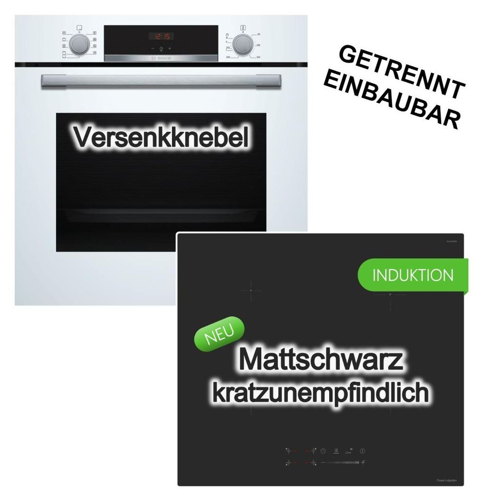 Herdset BOSCH Backofen weiß 3D-Heißluft Hydrolyse + Produktbild 