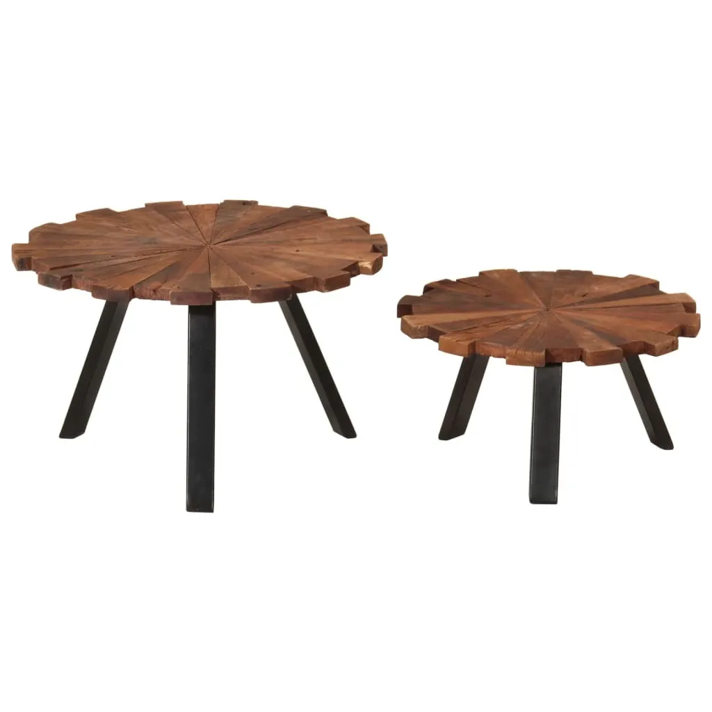 Lot de tables basses gigognes en bois massif recyclé style industriel