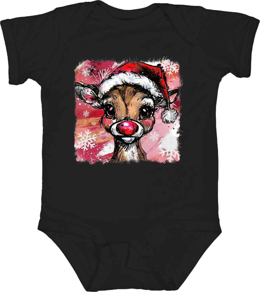 Rudolph Weihnachtsrentier rote Nase Weihnachten niedlich Retro Unisex Baby Body, Schwarz, 12/18