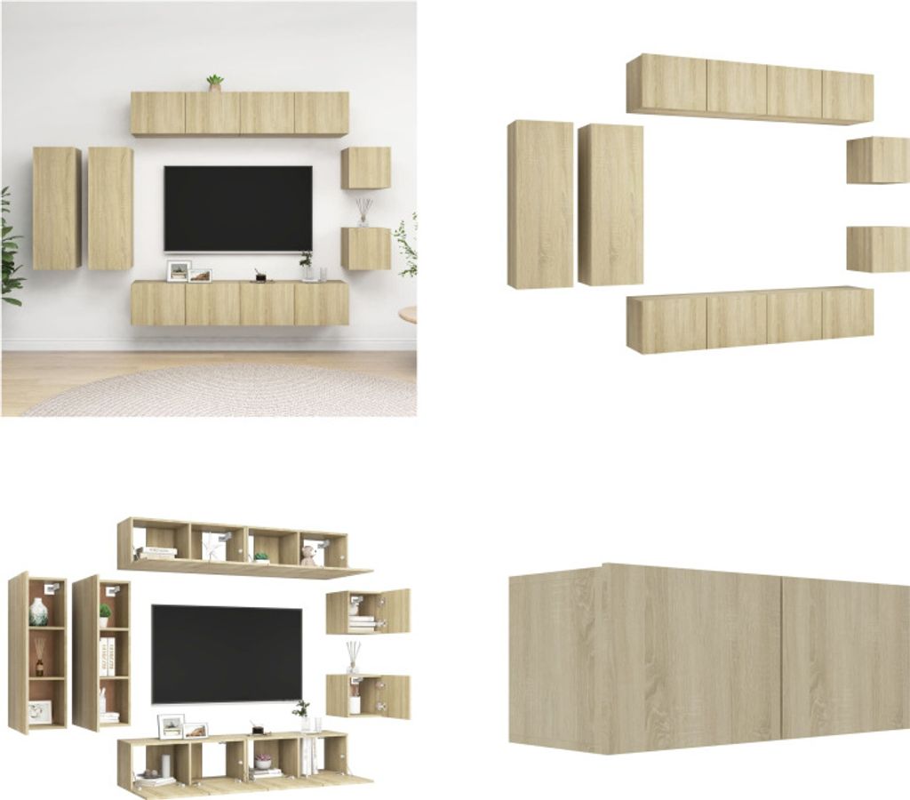 vidaXL 8 tlg. TV Schrank Set Sonoma Eiche Holzwerkstoff - TV-Schrank-Set - TV-Schrank-Sets - Hängendes TV-Schrank-Set - Hängende TV-Schrank-Sets