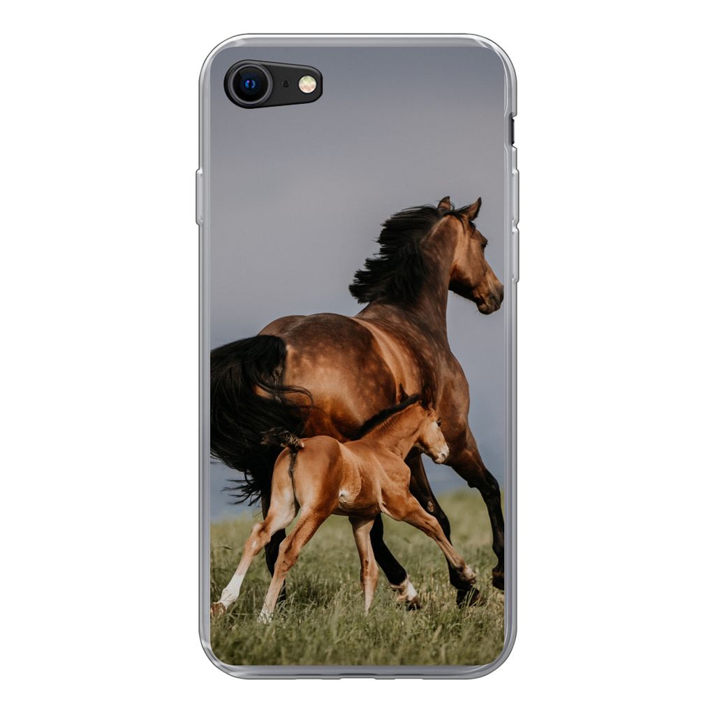 MuchoWow Handyhülle Schutzhülle Hülle für iPhone SE 2020 Tiere - Pferde - Fohlen Silikon Softcase Handy Hülle - Kartenbesitzer