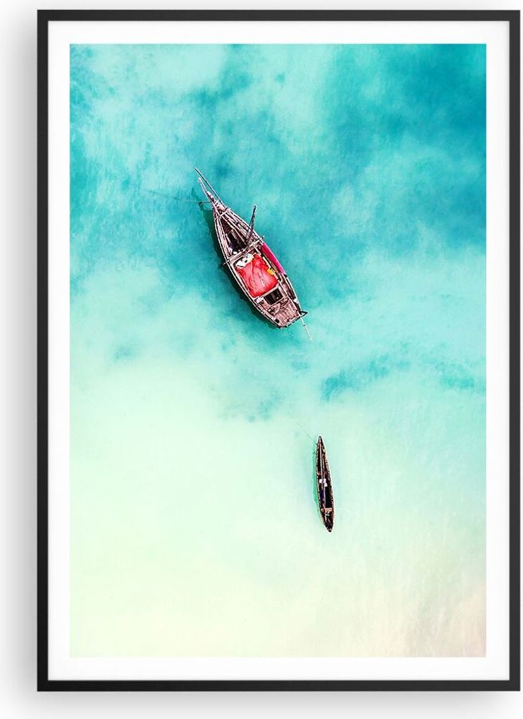 Gerahmtes Poster - Schwarzer Rahmen - Insel Boot Schiff Ozean - 70x100 cm - Wand Bild - Wanddeko - Wandbilder - Wandposter - Bilderrahmen - Bilder ...