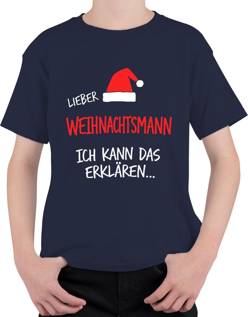 Lieber Weihnachtsmann ich kann das Weihnachten lustig witzig Uni Kinder T-Shirt, Navy, 140