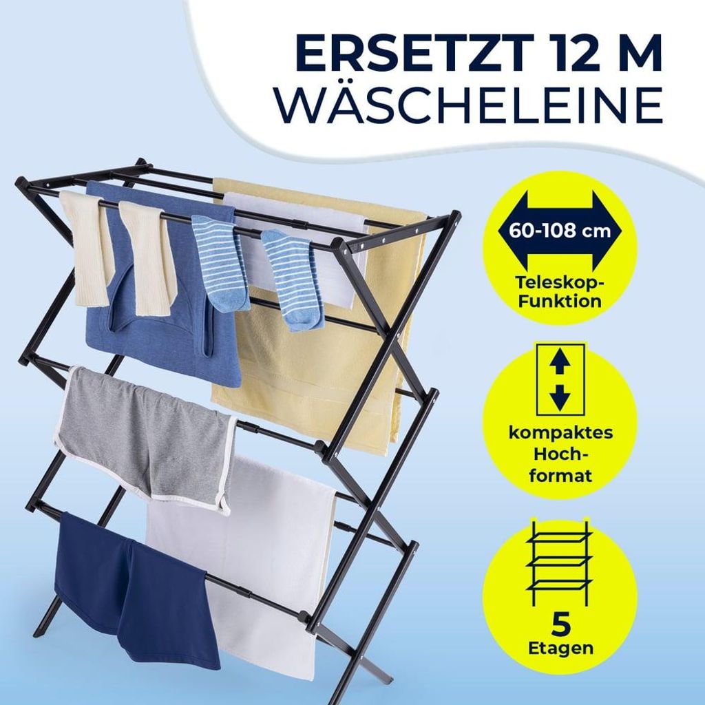 EASYmaxx Teleskop-Wäscheständer 1200 - 12 m Trockenlänge - Produktbild 