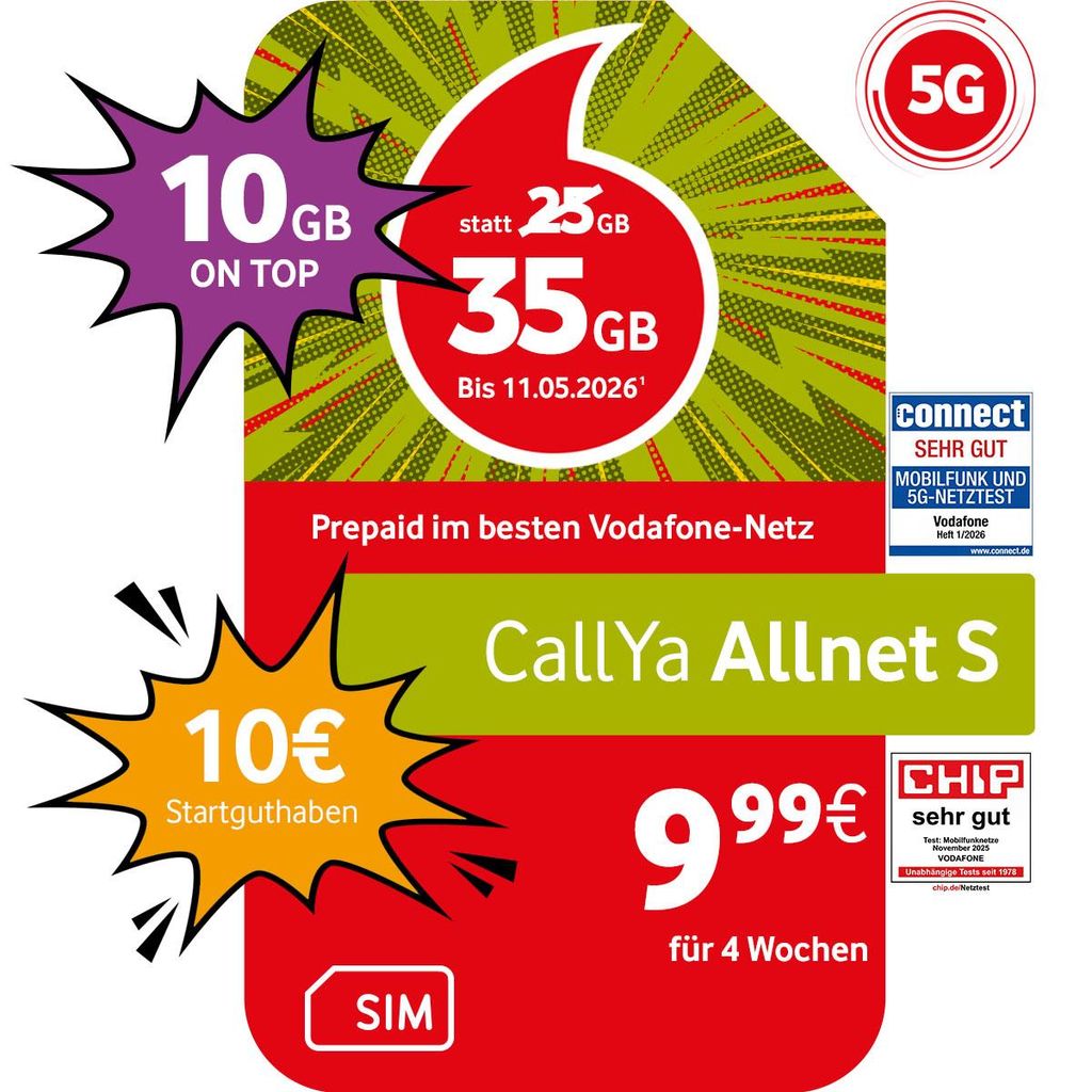 Vodafone Prepaid CallYa S | 35 GB statt 25 GB | 10 EUR Produktbild 