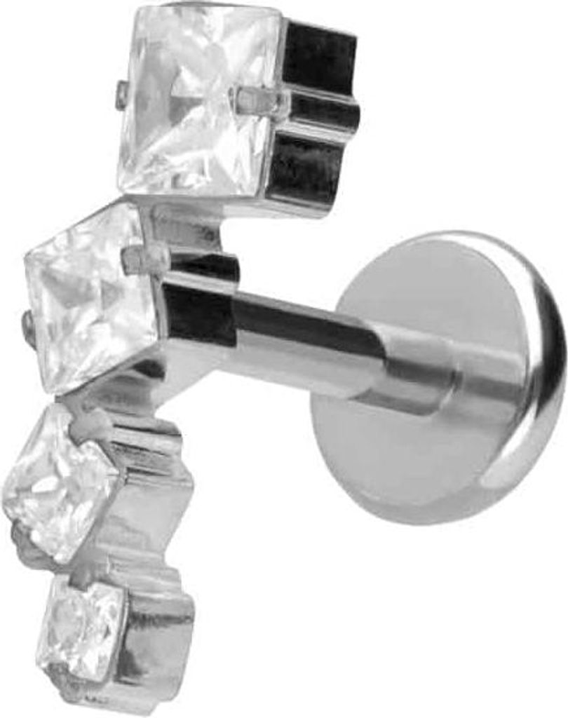 Ohrpiercing, Nasenpiercing Titan Labret mit Push Fit KRISTALLBOGEN Silber Stablänge: 6mm | Stabstärke: 1mm
