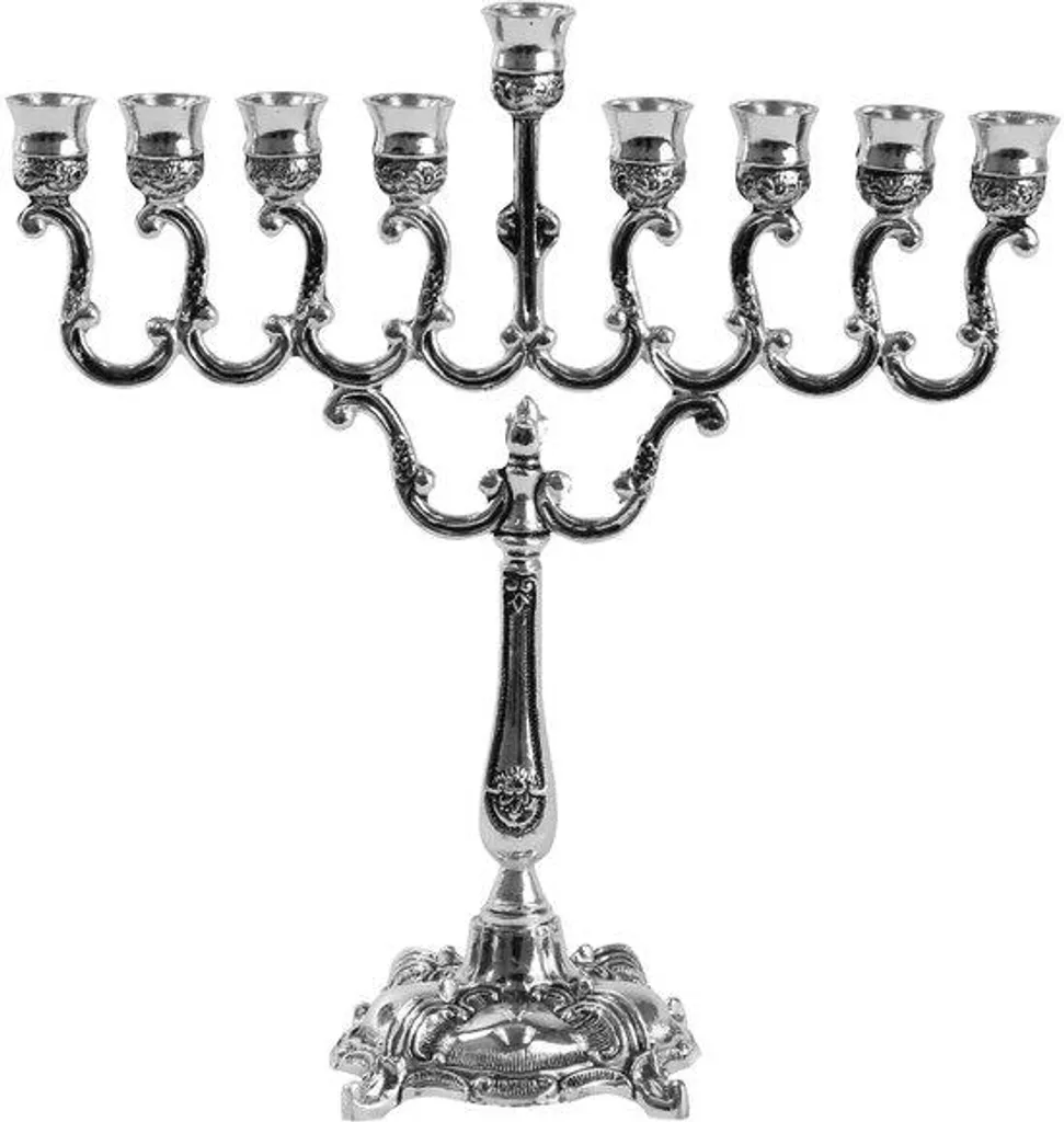 Menorah pour fête de Hanoukka 18 cm - Chandelier argenté décoration juive