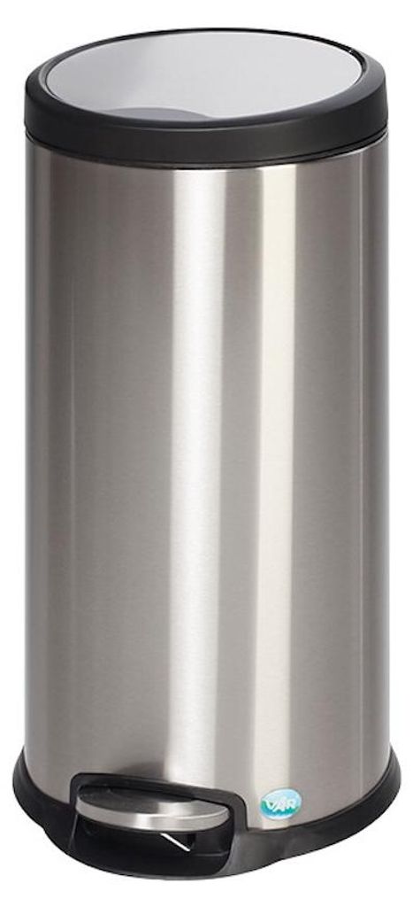 Robuster Tretabfallsammler mit Fußpedal | Gedämpftes Schließen | 30 Liter, HxBxT 63x31x37cm | Edelstahl | Silber