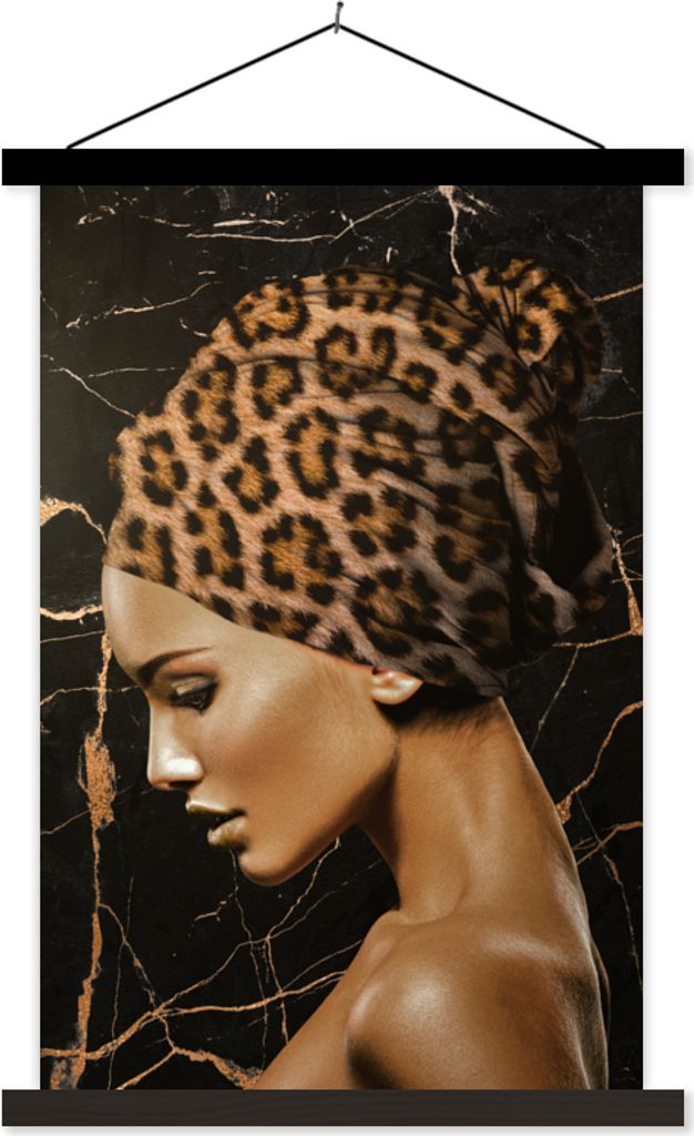 MuchoWow Textilposter Frau - Tigerdruck - Abstrakt 40x60 cm mit schwarzem Rahmen - Wanddekorationen