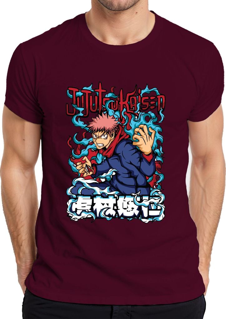 Jujutsu Kaisen Yuji Itadori Anime Manga Fan Geschenk Action Herren T-Shirt, Burgundy, S