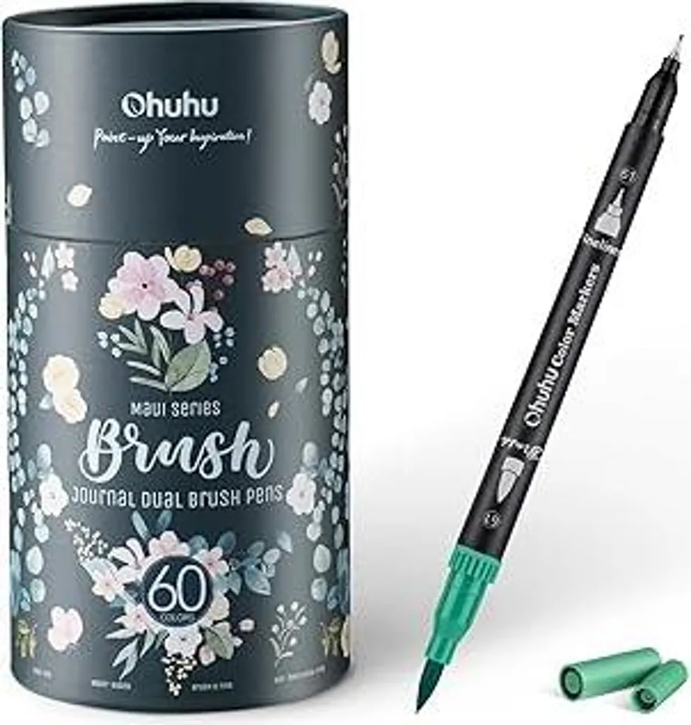 Ohuhu Pennarelli 60 colori – Set di pennarelli a doppia punta con punta a pennello e punta fine, pennarelli a base d'acqua per artisti e adulti – Ideali per bullet journal, calligrafia, handlettering (serie Maui)
