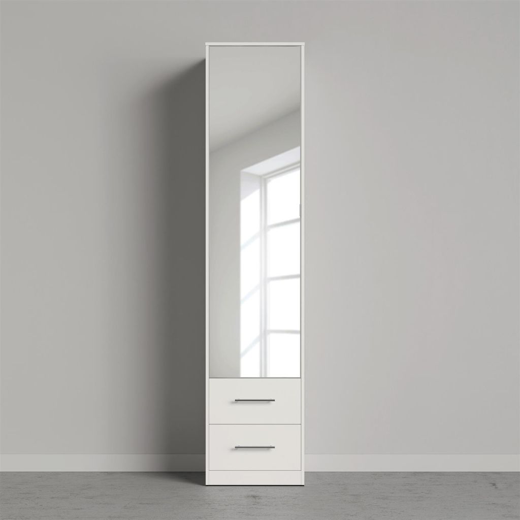 SMARTBett Spiegelschrank Kleiderschrank mit Spiegeltür 50cm Weiss/Weiss