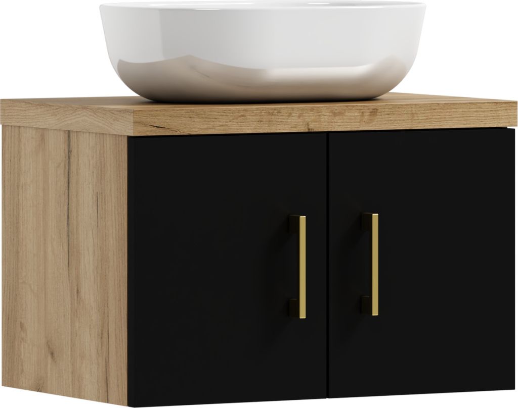 ADK Möbel | Wandwaschtisch, 38,2x50x40,5cm, in Craft Gold/Schwarz, mit Waschbecken MARKUS 50