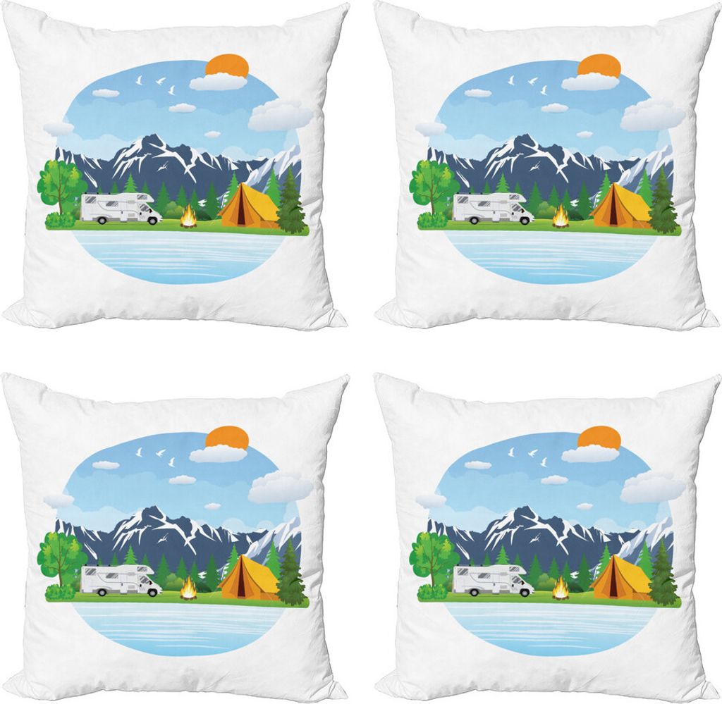 ABAKUHAUS Wohnmobil Kissenbezug Set (4 Stück), Wald Camping Sommer, Moderner Doppelseitiger Digitaldruck, 50 cm x 50 cm, Mehrfarbig