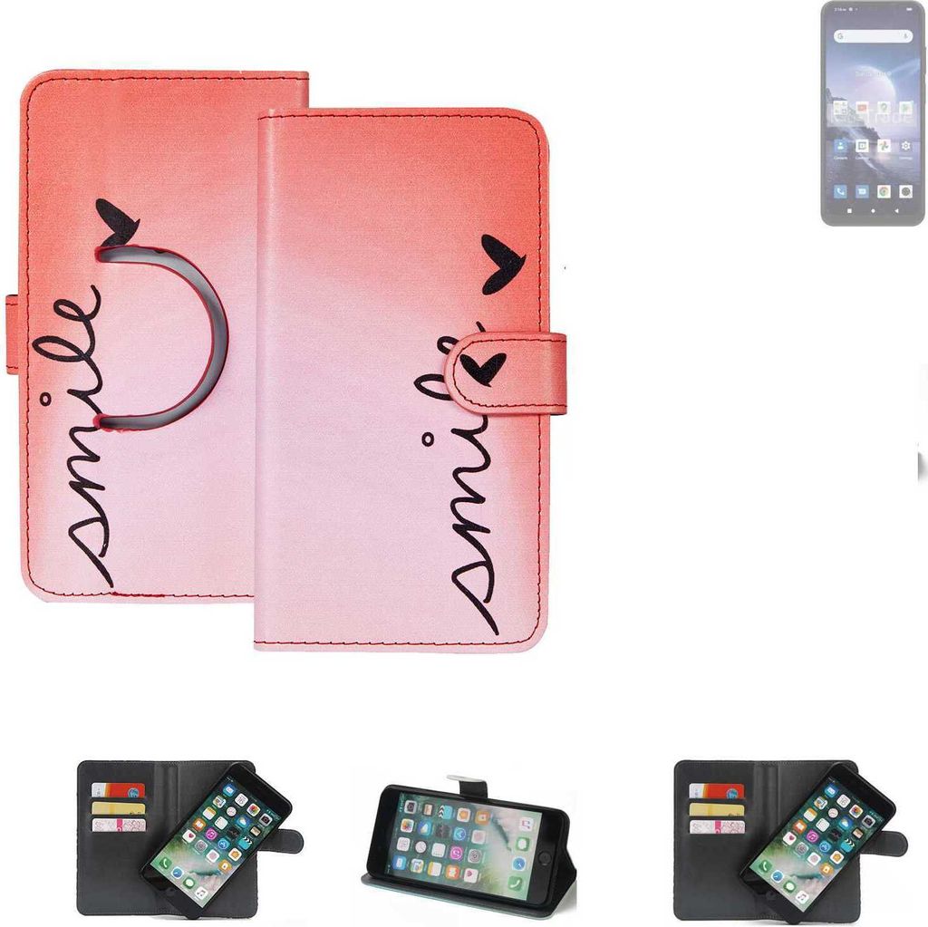 K-S-Trade Schutzhülle Handyhülle kompatibel mit FreeYond M5 Hülle cover bookstyle Etui ''smile'' rot Standfunktion Kameraschutz (1Stk)
