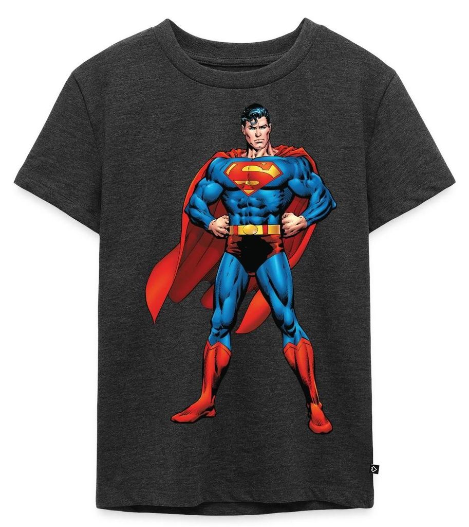 Spreadshirt DC Comics Superman Pose Kinder Premium T-Shirt, 98/104 (2 Jahre), Anthrazit meliert