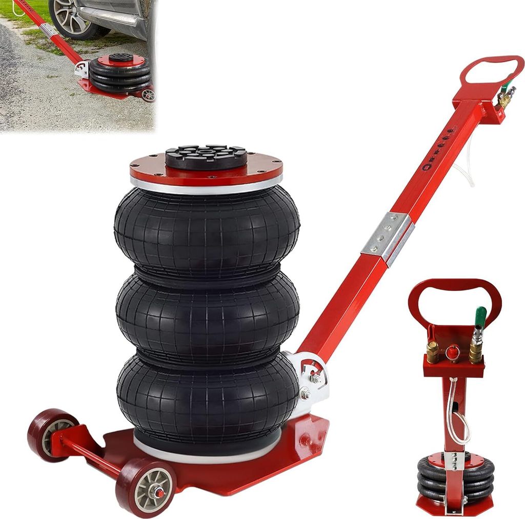 ACXIN 3T Pneumatischer Wagenheber, 6600 Ibs Luftheber Aufblasbarer, Einstellbar Griff,Rot