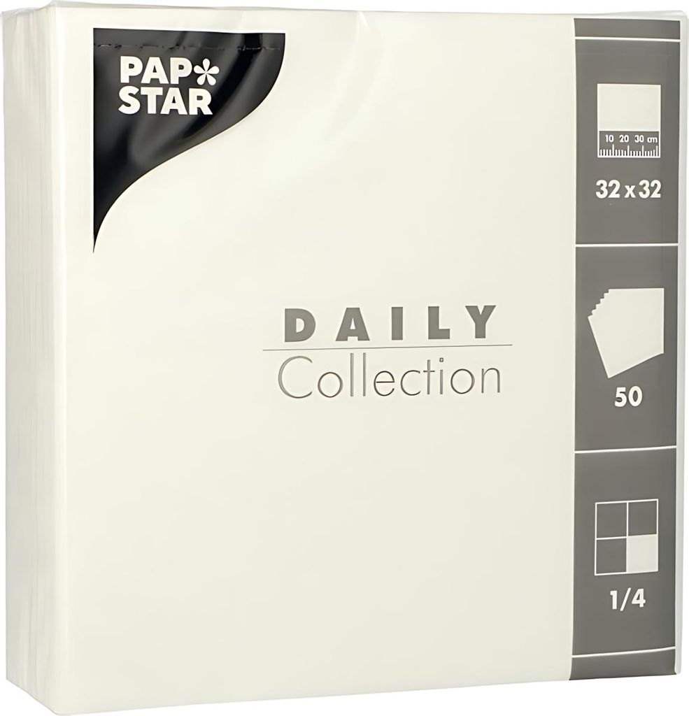 PAPSTAR Servietten 1/4-Falz, 32x32 cm, weiß, "DAILY Collection" | Folie (50 Stück)