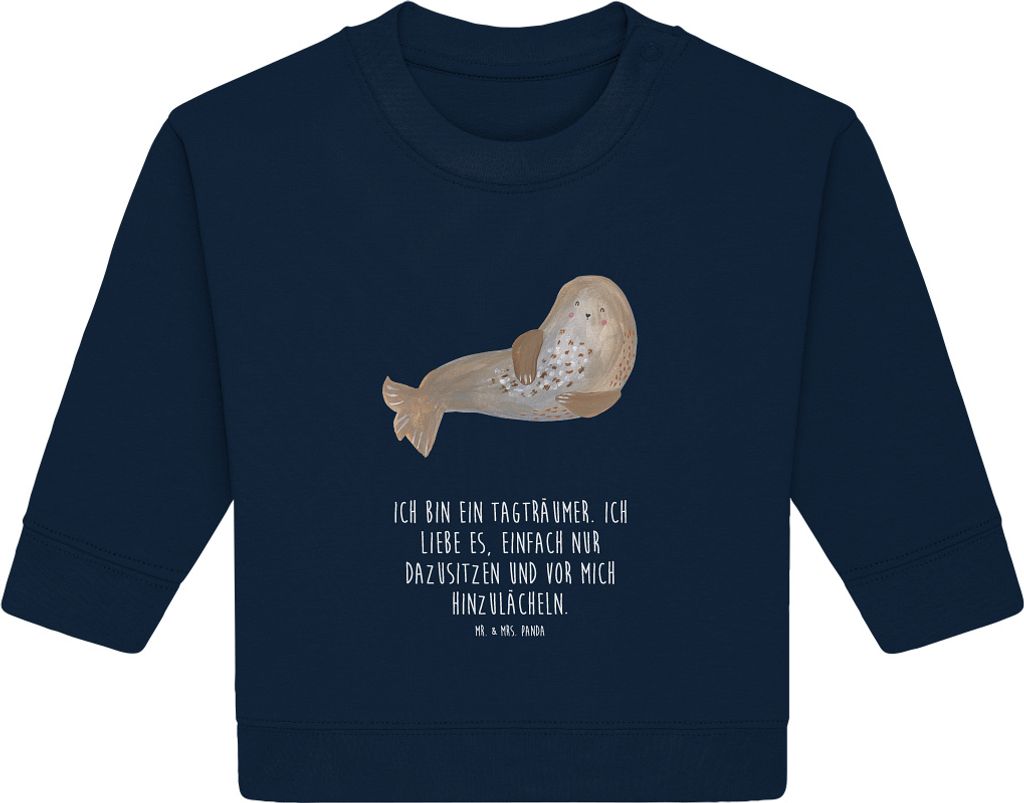 Mr. & Mrs. Panda Organic Baby Pullover Robbe Lachen 24. - 36. Monat - French Navy - Geschenk, Robben, Seehund, Strand, Ostsee, Bullover, Lustige Sp...