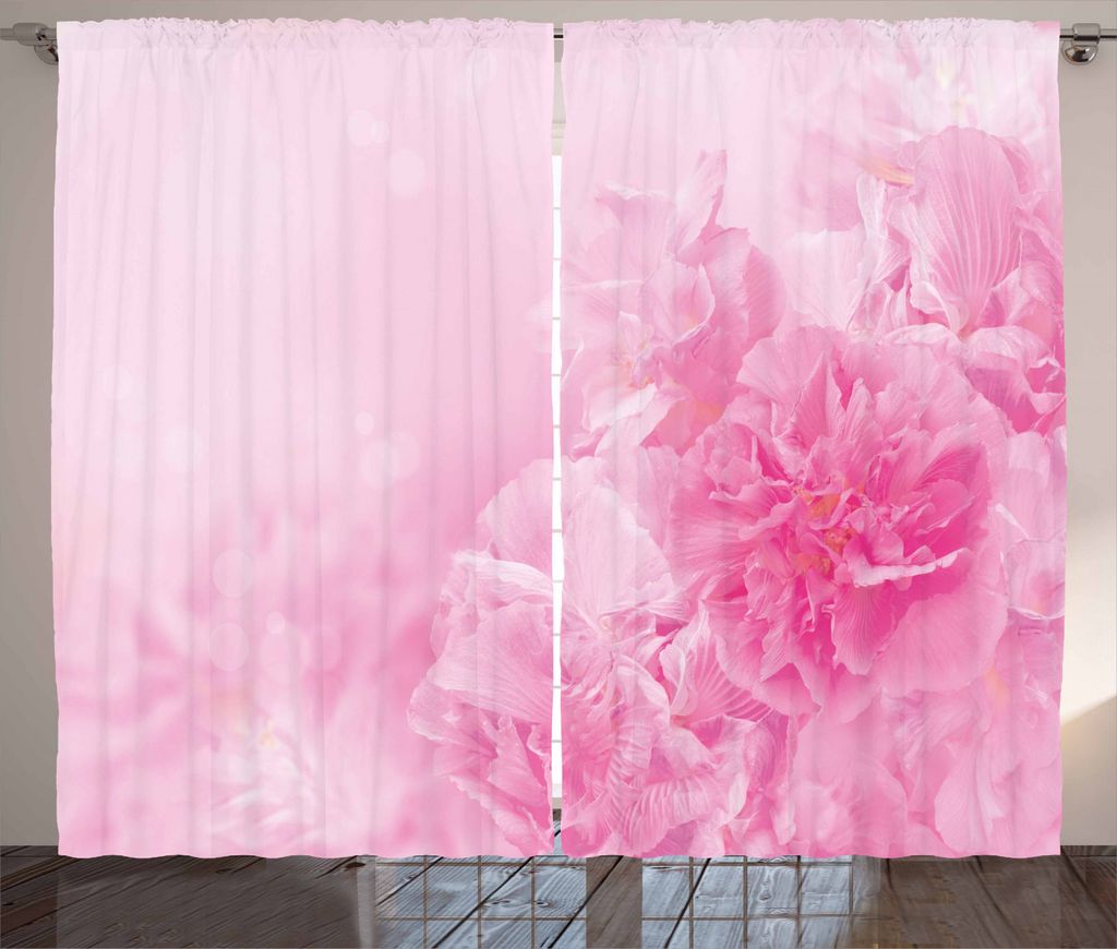 ABAKUHAUS Blassrosa Rustikaler Gardine, Frühling Flora Shabby, Schlafzimmer Kräuselband Vorhang mit Schlaufen und Haken, 280 x 245 cm, Baby Pink