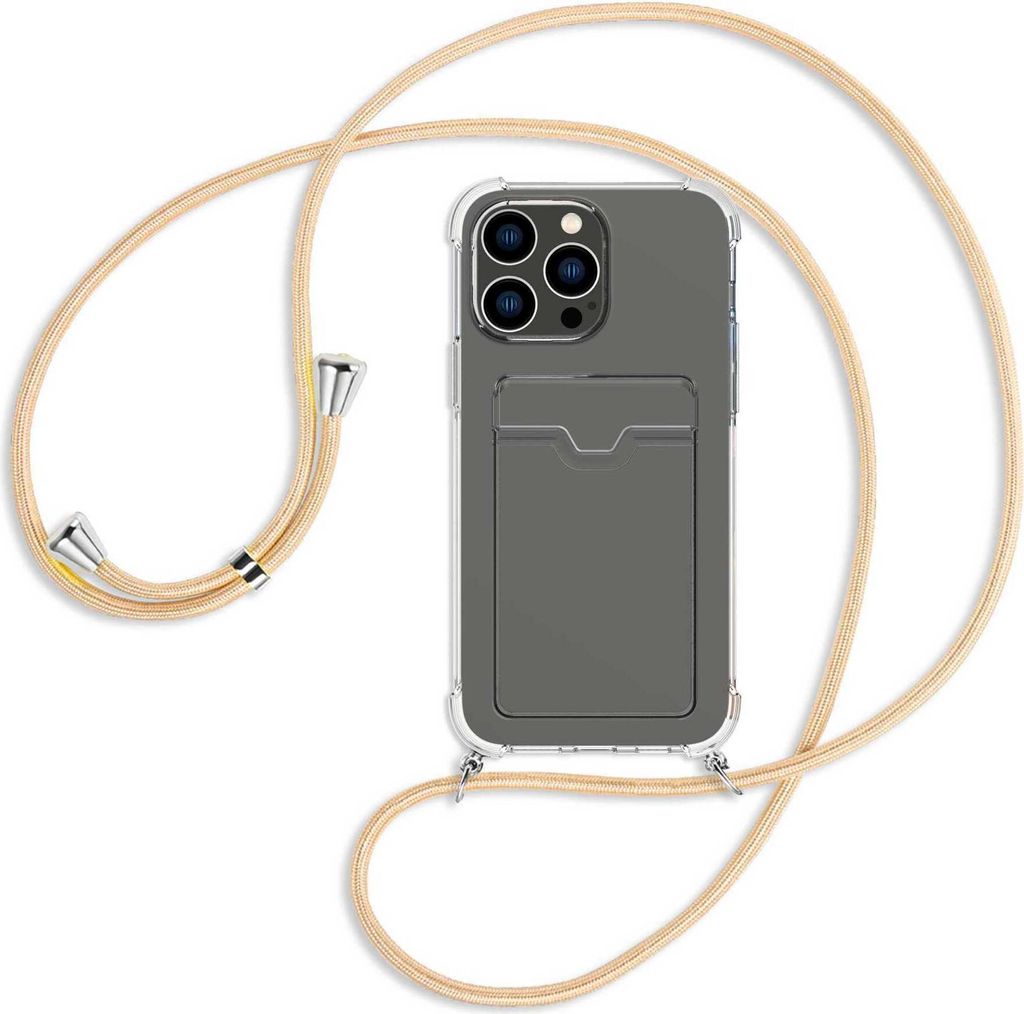 Handykette Backcover-Schutzhülle mit Band (Metall silberfarben) für Apple iPhone 14 Pro Max (6.7'') - Goldkordel