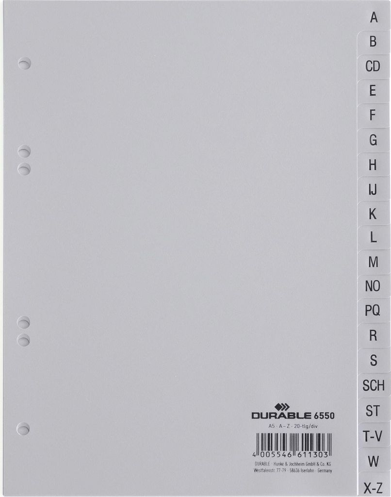 DURABLE Divisorio A5 in PP 20 tasti con cavalierini Immagine del prodotto 